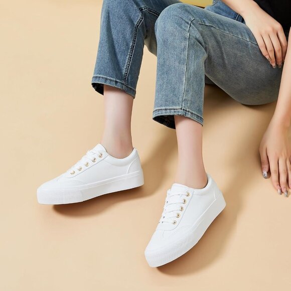 🆕 Women White PU Leather Platform Sneakers Tennis Comfortable Walking Shoes - Picture 5 of 6